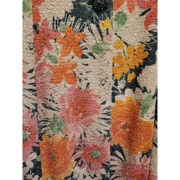 Susan Graver Pink Orange Sparkle Floral Knit 3 Button Long Blazer Jacket Sz S - Picture 4 of 8